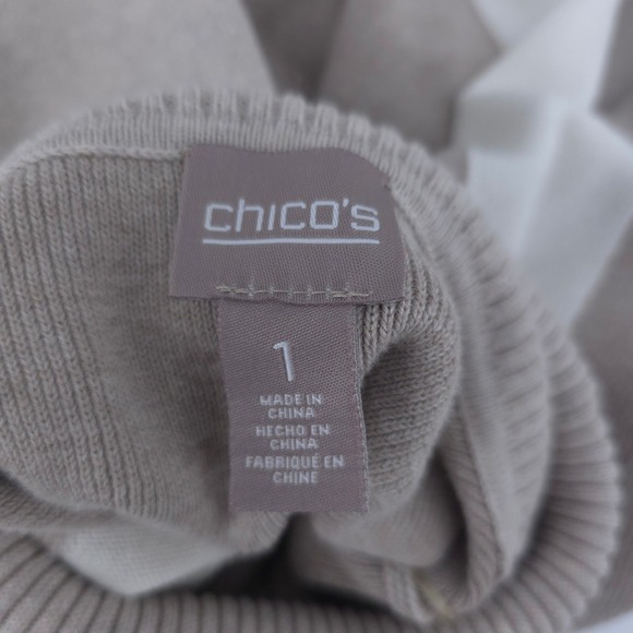 Chicos Turtleneck Colorblock 3/4 Sleeve Sweater Cotton AcrylicWomens 1 Medium